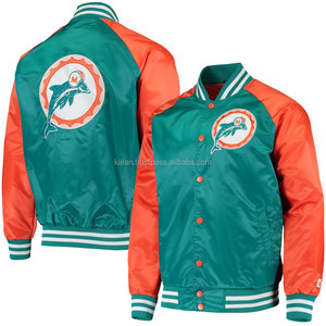 KVJ112 Men's Satin Varsity <b>Jacket</b> Mint Collarless Winter Design Embroidered Letterman Orange Collar Sports Decorative Embroidery - Product Image 1