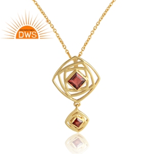 Grenat naturel pierre précieuse plaqué or labyrinthe Illusion Design pendentif collier bijoux en argent en gros Collection classique - Product Image 2