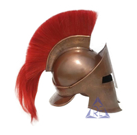 Casque spartiate médiéval, casque de chevalier antique et casque corinthien grec en métal artisanal pour jeux de rôle, décoration de la maison et du bureau avec plume rouge