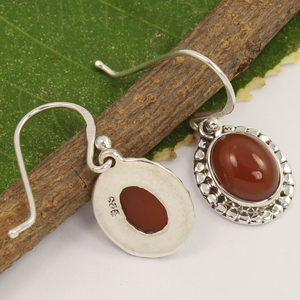 Boucles d'oreilles pendantes en cornaline naturelle Pierre précieuse orange august Birthstone Bezel Setting Gemstone Earrings Gift for Women - Product Image 2