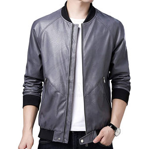 Chaqueta de piel de vaca genuina de Color sólido a la moda para hombre de invierno con tela de lona con cuello levantado - Product Image 1