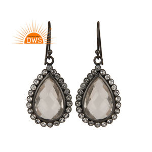 Boucles d'oreilles pendantes en argent 925 plaqué rhodium noir, topaze blanche et pierres précieuses en cristal, boucles d'oreilles de créateur, fournisseur de bijoux - Product Image 1
