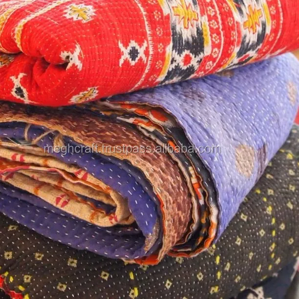 Omkeerbare Vintage Kantha Quilt , Kantha Bed Gespreid, Vintage Kantha Gooien, Vintage Kantha Tafelkleed, katoen Kantha Gooi