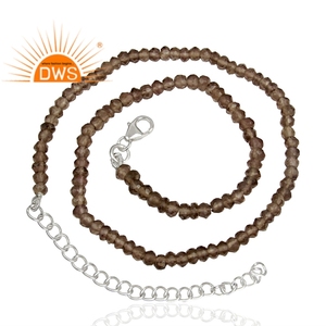 Collier chaîne de perles en argent sterling fin de haute qualité 2026 avec pierres précieuses en quartz fumé naturel pour femmes - Fabricant - Product Image 3