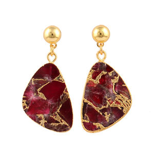 Ewest collection-pendientes colgantes de jade comprimido Mohave rubí, cobre turquesa, chapados en oro de 24K - Product Image 3