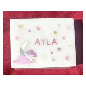 Đá Cẩm Thạch Trắng Tự Nhiên Inlay Tùy Chỉnh Được Đặt Tên Hộp Đồ Trang Sức - Product Image 1