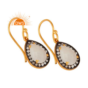 Boucles d'oreilles goutte de perle en argent Sterling 925, pierre de lune blanche naturelle et Zircon blanc, vente en gros - Product Image 2