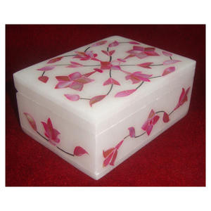 Cajas Decorativas Hechas a Mano con Incrustaciones de Nácar Rosa Imitación Antigua, Diseño Floral, Estilo Indio - Product Image 1