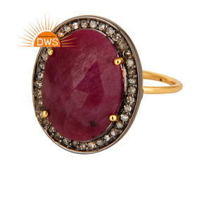 Bague en or et argent jaune 14k, vente en gros, bijoux de mariage, pierres précieuses naturelles, rubis, pavé, diamant, vente en gros - Product Image 1