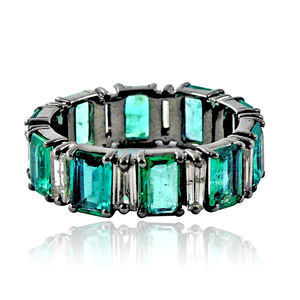 Anillo de plata de ley 2023 con gema de Esmeralda Natural, anillo de diamante Baguette, venta al por mayor, último diseño, 925 - Product Image 2