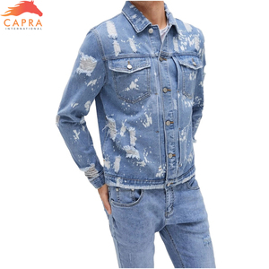 2025 vestes en jean bleu personnalisées pour hommes Design en détresse à la mode grande taille Style décontracté pour l'hiver - Product Image 2