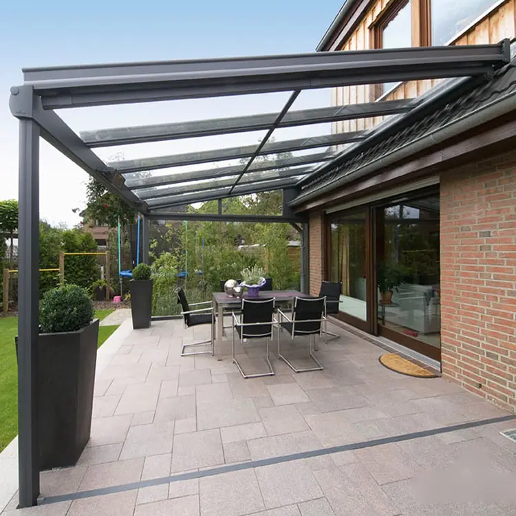 10mm tempered glass panels aluminium frame electric automatic retractable roof design dome window skylight pergola profile
