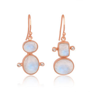 Pendientes de plata de ley 925 chapados en oro rosa, piedra de luna arcoíris Natural y piedra de topacio blanco, pendientes colgantes de piedras preciosas, fabricante de joyería - Product Image 1
