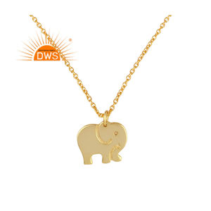 Collier éléphant de créateur Pendentif plaqué or 18 carats Collier pendentif chaîne en argent 925 Fournisseur de bijoux Collection vintage - Product Image 1