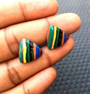 แร่แคลไซต์สีรุ้งธรรมชาติอัญมณีทรงหลวมทรงสามเหลี่ยมเรียบลวดห่อเครื่องประดับทำลูกปัด-1คู่ - Product Image 3