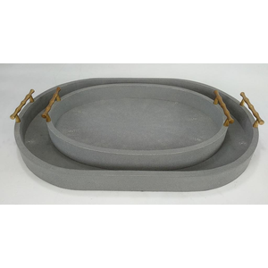 Plateau ovale rétro en faux shagreen couleur charbon, modèle DAPHOCO 078, origine Vietnam, 0,51x0,38x0,065 - Product Image 4