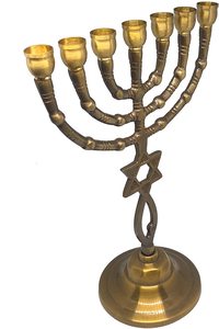 Brass Seven <b>Branches</b> Menorah From Israel-Grftitin Model + Red Strim Breaclet as Gift - Product Image 2