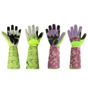 Pannen sichere Langarm-Garten handschuhe aus Leder mit Blumen druck