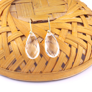 Pendiente de cuarzo transparente para mujer, pendiente de gota de lágrima colgante chapado en oro briolette para uso diario, informal, venta al por mayor - Product Image 2