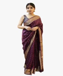 Banarasi soie Jacquard Saree femmes fête Festival tenue quotidienne Design moderne à feuilles persistantes doux coton soie en gros bas prix - Product Image 1