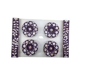 Ensemble de plateaux de service en bois de nacre de haute qualité, 4 pièces, sous-verres en nacre incrustés, rouge/bleu/jaune, artisanat de qualité, vente en gros - Product Image 5