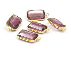 Piedra preciosa de cuarzo amatista con forma rectangular chapada en oro, Conector de bisel de fianza única, hallazgos de joyería de Metal, regalo de enlace para ella - Product Image 4