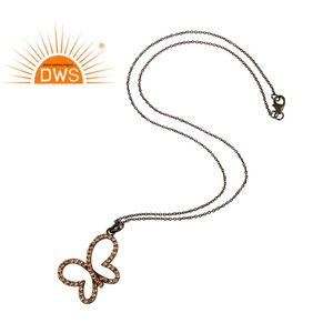 Collier pendentif papillon en argent sterling plaqué rhodium avec pierre précieuse naturelle Spessartite, bijoux de fiançailles pour femmes - Product Image 3