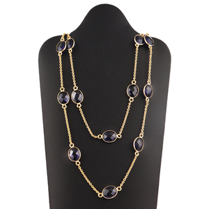 Us7 — collier en chaîne plaqué or 24k, 8x10mm, maille ovale, en quartz, iolite, chaîne ancre, de styliste, 22 pièces - Product Image 3