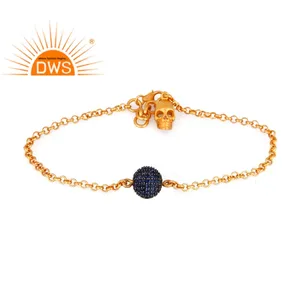 Blue Sapphire Gem stone Bracelets Hersteller von Nature del steins chmuck Handmade Gold Plated 925 Silver Skull Design Bracelet