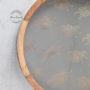 Plateau de service rond en bois fabriqué à la main avec incrustation Design élégant Poignées durables parfaites pour la salle à manger et la décoration intérieure - Product Image 6