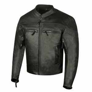 Chaqueta de motorista de cuero de oveja con cierre y cremallera, color negro, hecho en Pakistán - Product Image 2