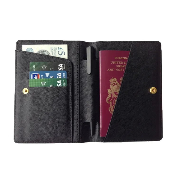 여권 카드 소지자가있는 저렴한 가죽 여행 지갑 서류 가방 사용을위한 폴더 비행기 티켓 커버