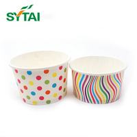 Mangkuk Kertas Sekali Pakai Dinding Tunggal 12 OZ Motif Polkadot Pelangi Desain Khusus, Ramah Lingkungan, untuk Yogurt dan Es Krim