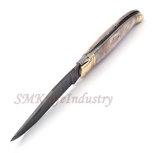 Couteau de poche pliant fait main de damas avec étui en cuir (smk1271), couteau multifonctionnel en acier, couteaux Sm de couleur bois - Product Image 4