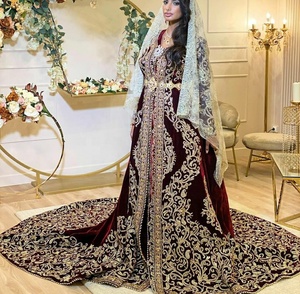 --- Vestido caftán elegante para boda y fiesta de noche con adornos en cuentas de cristal, trabajo de piedra = 2020. - Product Image 1