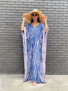 2023 nueva llegada India hecho a mano Tie Dye Kaftan para mujeres Long Beach Wear manga acampanada tejido hasta el suelo vestido regalo para ella - Product Image 5