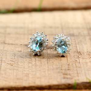 Wholesale 925 <b>Sterling</b> <b>Silver</b> Handmade <b>Hoop</b> Earrings High Quality Natural Aquamarine Diamond Gemstone for Weddings Gifts Factory - Product Image 2