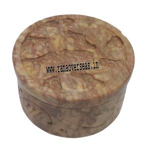 Boîte à bijoux ronde en pierre de savon sculptée à la main pour femmes, décor de Table, organisateur fait à la main, boîte à bibelots - Product Image 1