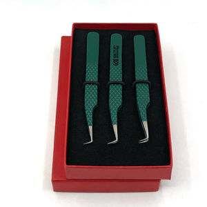 Pinzas de extensión de pestañas de acero inoxidable de 90 grados con revestimiento en polvo verde Kelly de alta calidad, instrumento de belleza con logotipo personalizado - Product Image 1