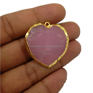 Pendentif en alliage de pierres précieuses Quartz rose en forme de cœur plaqué or Tendance unisexe pour les fêtes d'enfants - Product Image 1