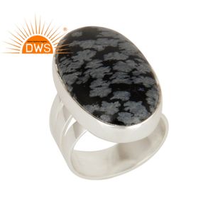 Fournisseur de bagues pour femmes en argent sterling 925, bijoux en obsidienne flocon de neige naturelle, grossiste en bijoux - Product Image 1