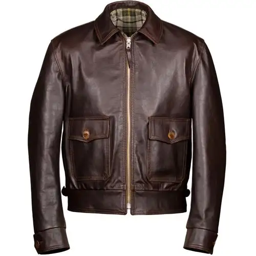 Men's Brown Color Biker Leather Jacket With Front Zipper Customized Logo Waterproof Windproof