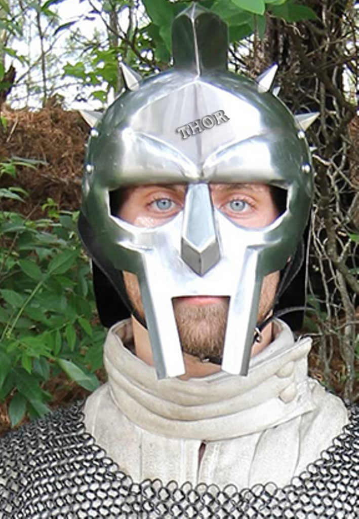 Casque De Gladiateur Maximus En Acier Avec Support Bois - Médiéval LARP