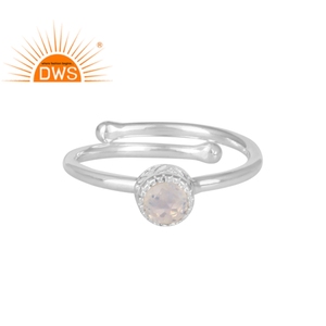Rainbow Moonstone <b>Ring</b> Jewelry Wholesaler Round Fancy Crown Fine <b>Silver</b> <b>Adjustable</b> Band <b>Ring</b> For Women's Jewelry - Product Image 1