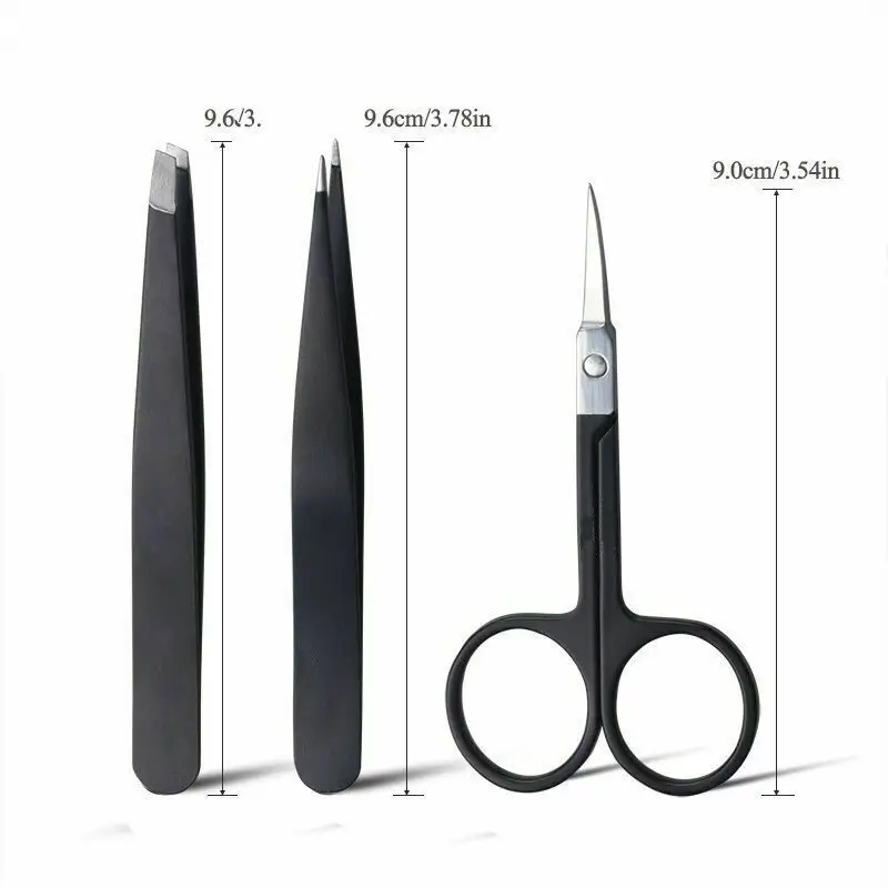 Strongest Consumer Brand TecEdge Create Black Color Eyebrow Tweezers and Scissor for 3 pcs Gift Set For Girls