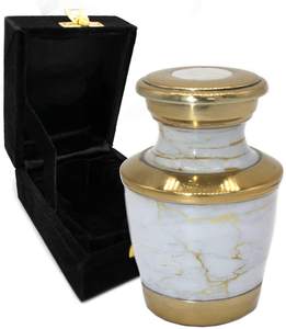 Recuerdo de perla madre de latón blanco, urna de cremación, suministros funerarios, BRASSWORLD, INDIA - Product Image 1