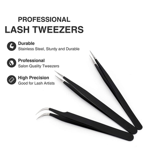 Juego de Pinzas para Pestañas al por Mayor, Recubiertas de Papel Negro, Punta Puntiaguda, 3 Piezas, Juego de Pinzas de Extensión con Estuche de Cuero - Product Image 3