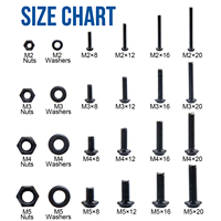 Kit d'assortiment de vis à tête ronde en acier M2 M3 M4 M5, 1060 pièces, finition oxyde noir, boulons, écrous et rondelles