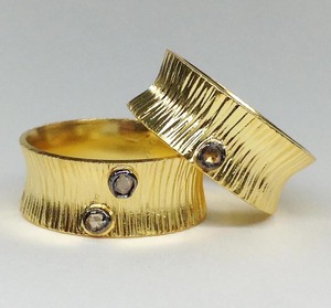 Designer Sterling Silver 925 <b>Gold</b> Plated Oxidized Handcrafted Lining Texture Flat Cut Rose Cut Old Cut Diamond Unique <b>Ring</b> - Product Image 2