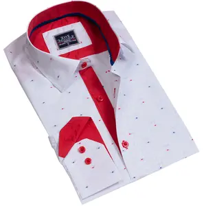 Мужская белая хлопковая рубашка с красными квадратами